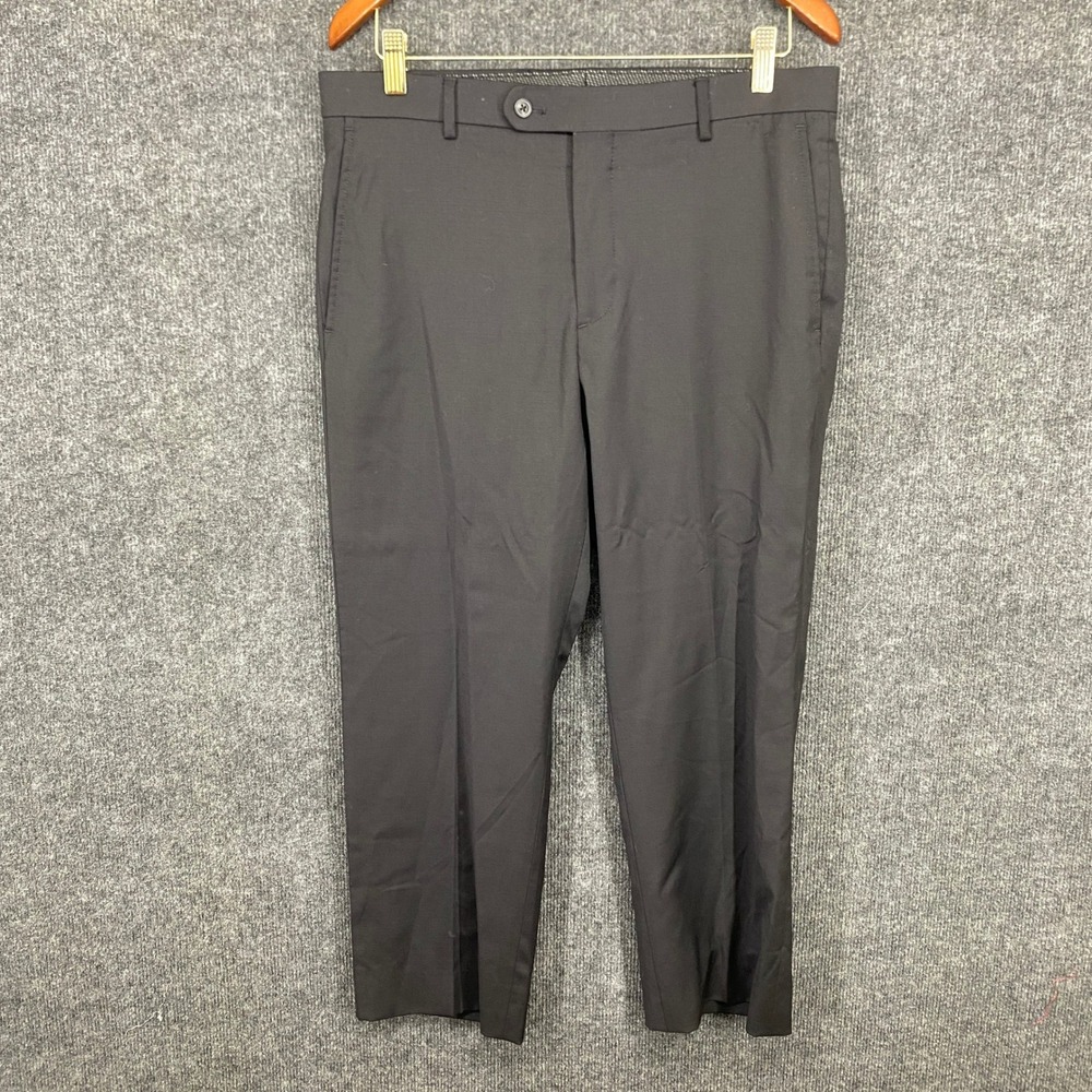 Joseph Abboud White Mens Black Dress Pants 33x30 Flat Front Trousers